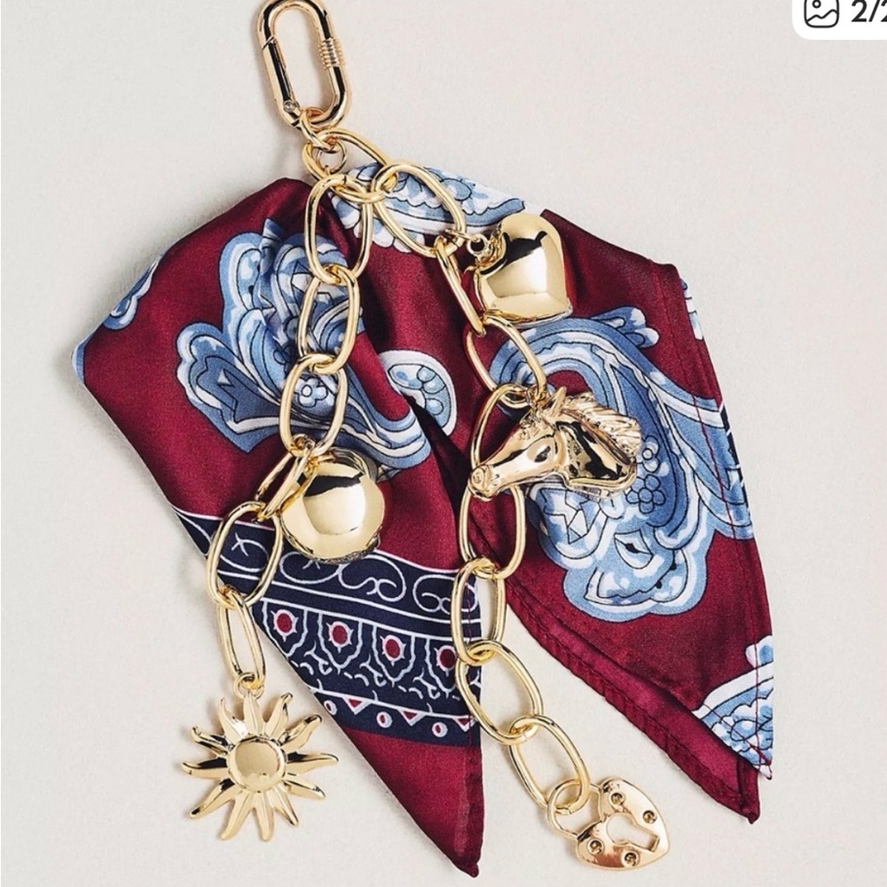 Anthropologie Heritage Burgundy and Blue Scarf Bag Charm - Picture 1 of 2